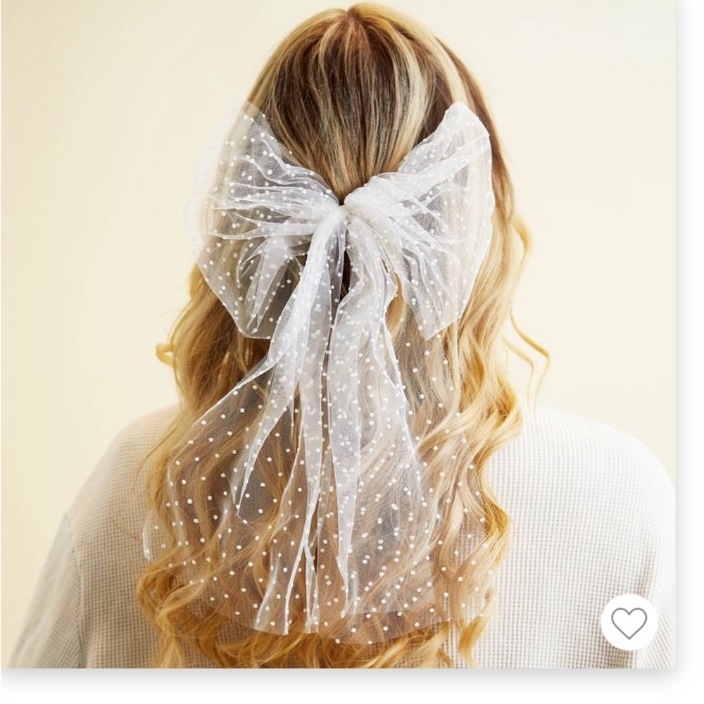 Kristin Ess white tulle large bow hair barrette. 10 inch wide and 15 inch long.